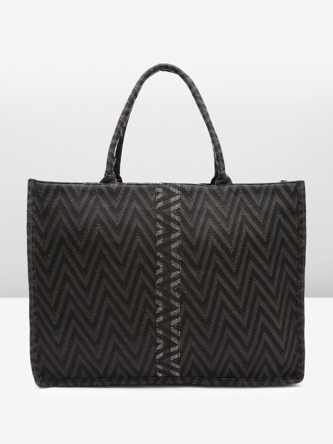 PRIMROSE Chevron Pattern Tote Bag for Women Black