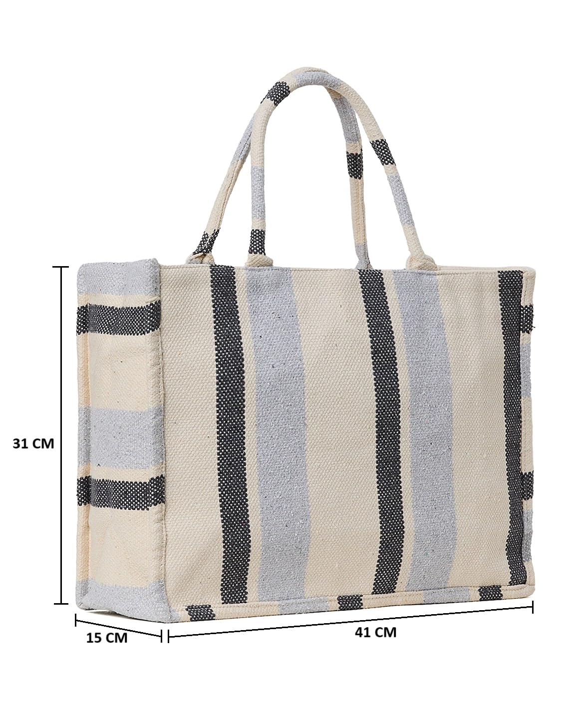 PRIMROSE Striped Canvas Tote Bag for Women, Black and Beige