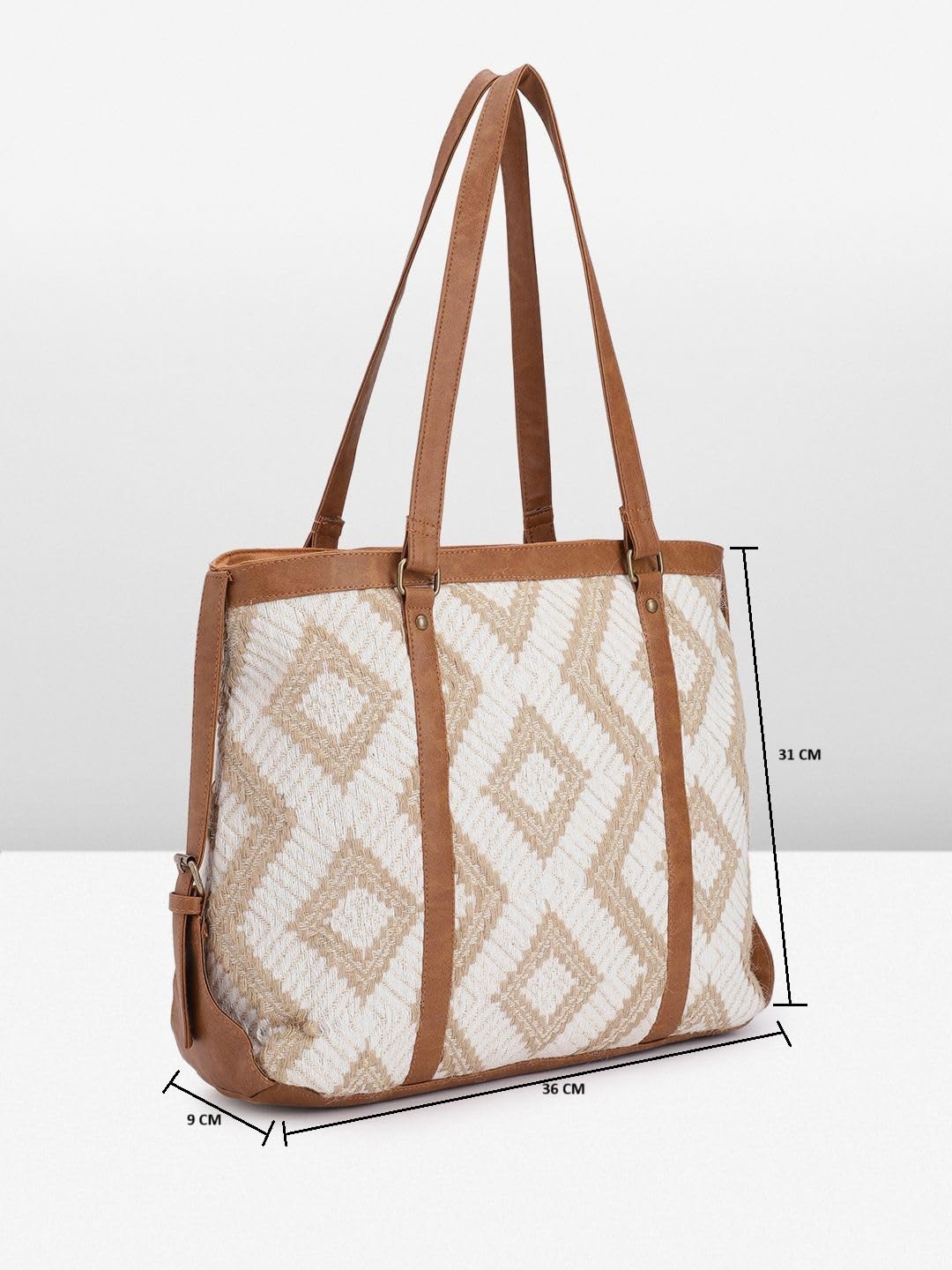 PRIMROSE Women's Tote Bag Diamond Pattern Beige and Brown