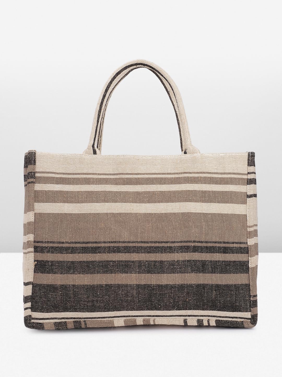 PRIMROSE Striped Canvas Tote Bag Beige and Brown