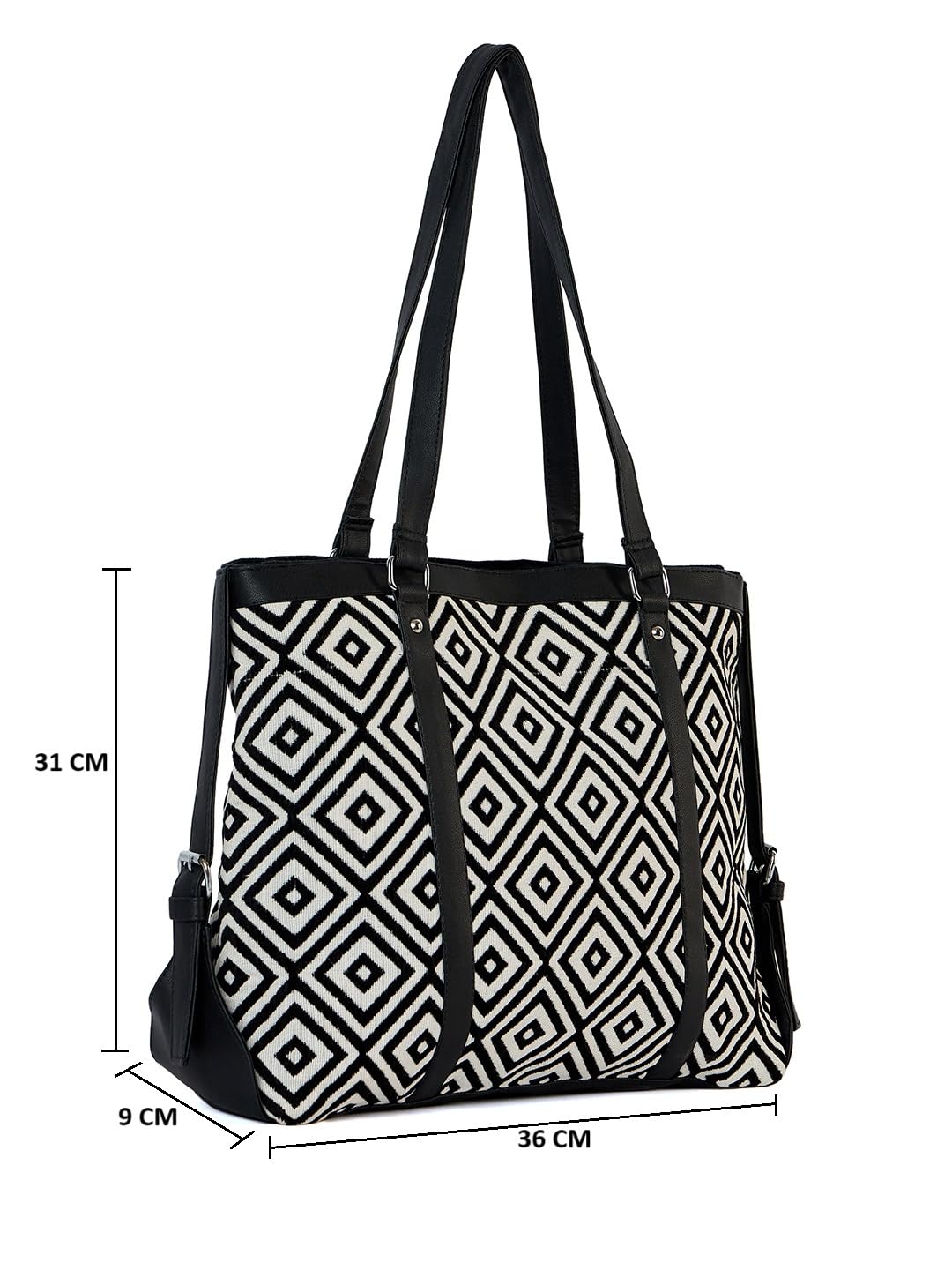 PRIMROSE Geometric Patterned Tote Bag with Dual Handles, Black and White