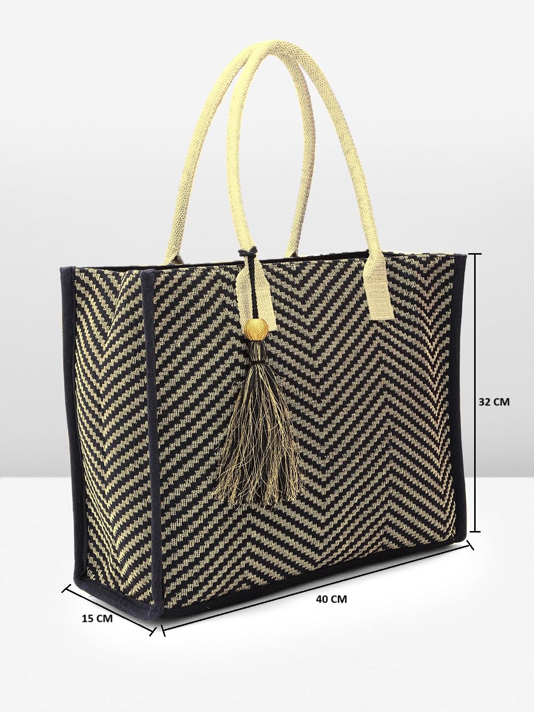 PRIMROSE Striped Oversized Shopper Shoulder Bag with Tasselled