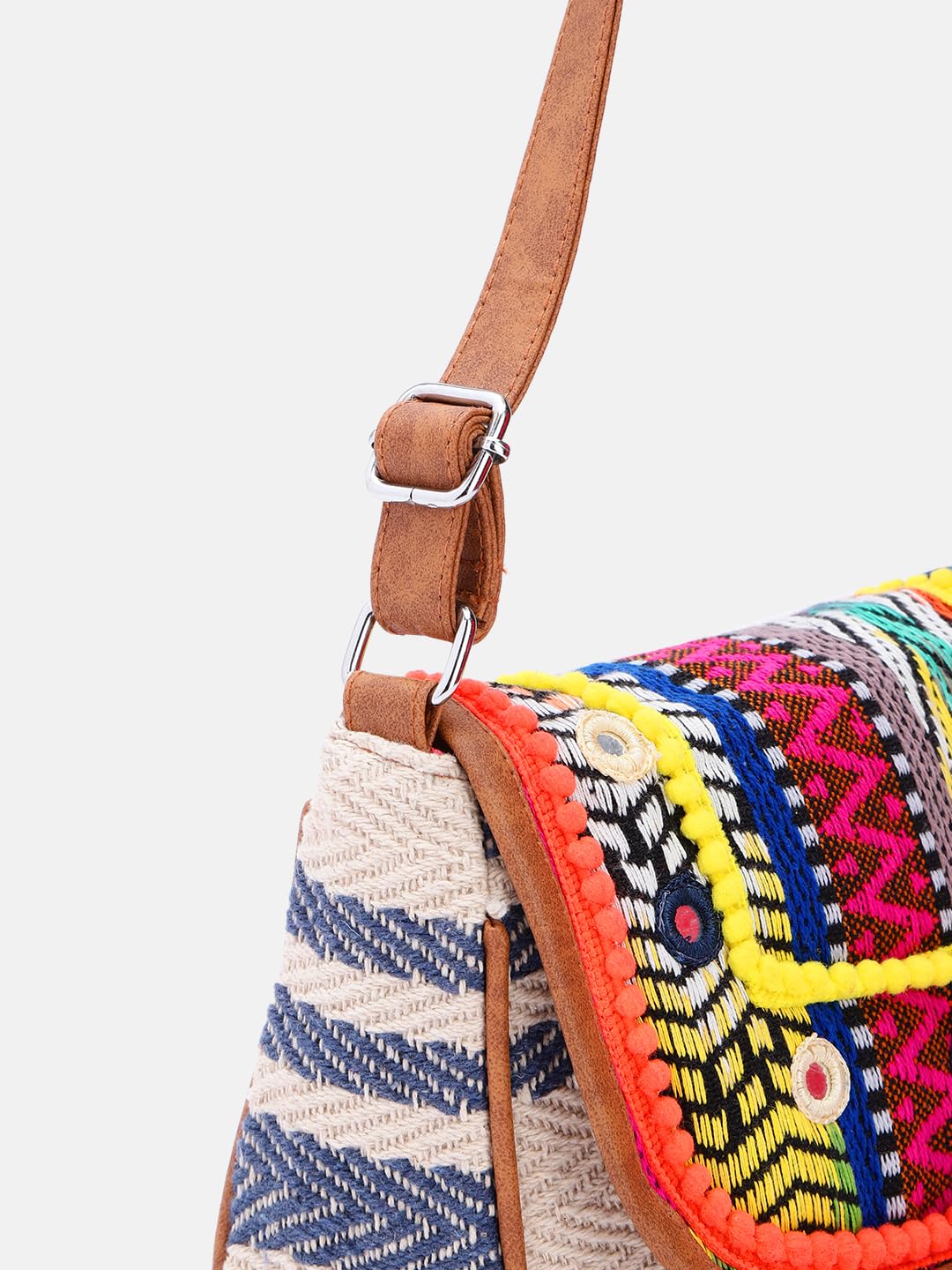 PRIMROSE Handcrafted Multicoloured Woven Crossbody Bag with Tassels Tan