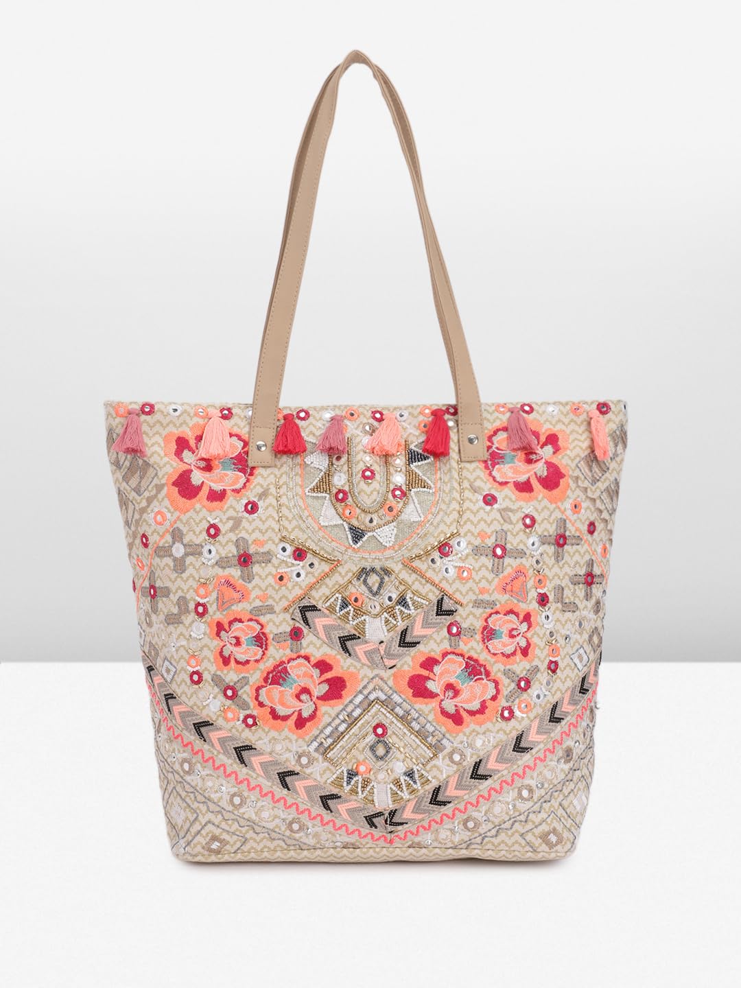 PRIMROSE Floral Print Canvas Tote Bag with Multicolour