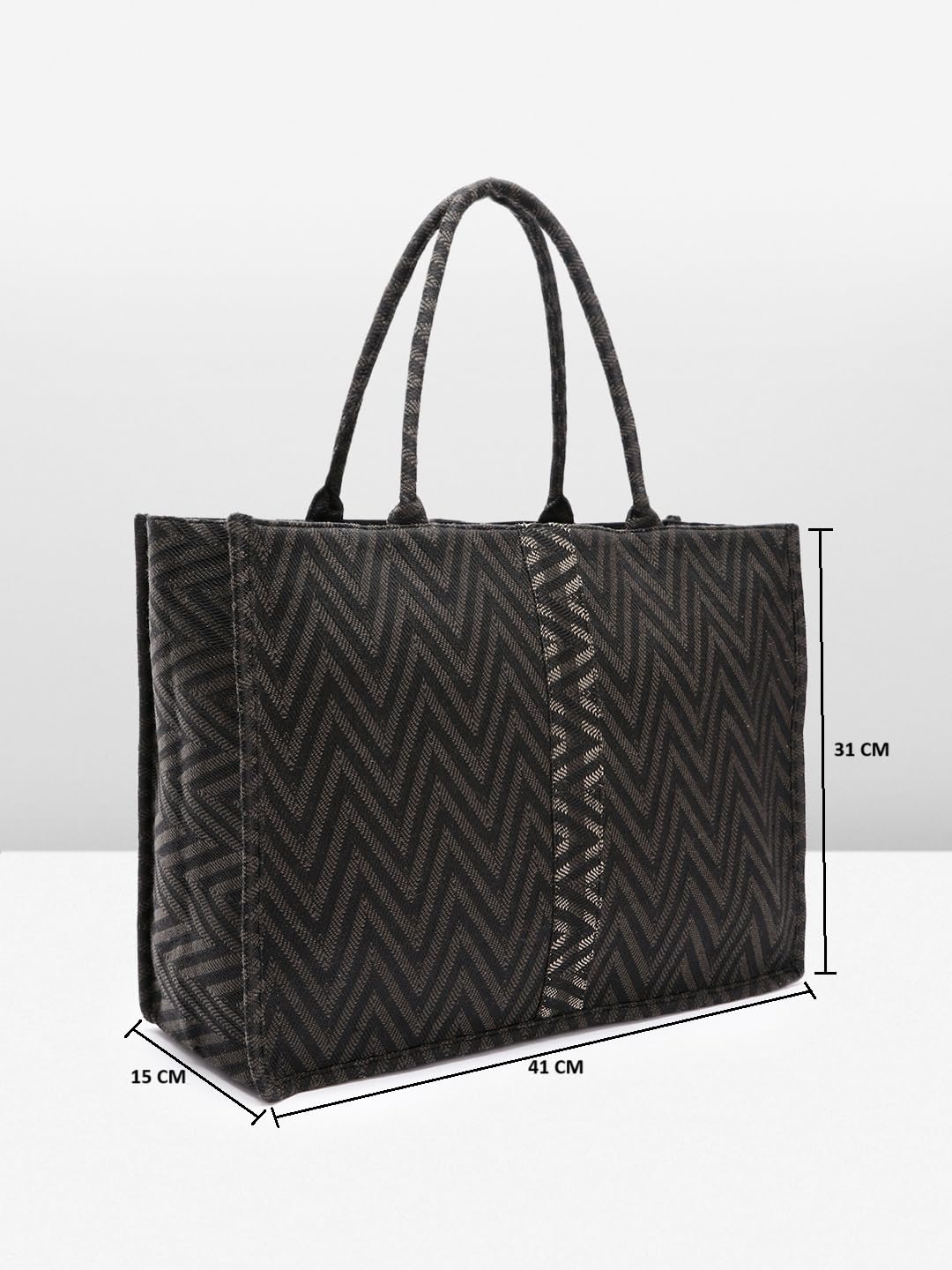 PRIMROSE Chevron Pattern Tote Bag for Women Black