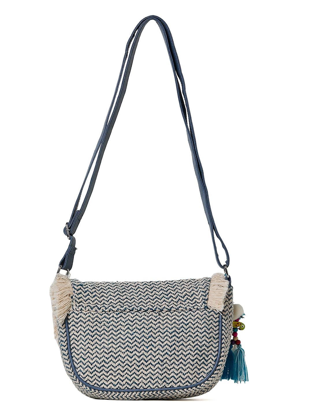 PRIMROSE Women's Chevron Woven Handbag with Fringe and Tassel Accents,