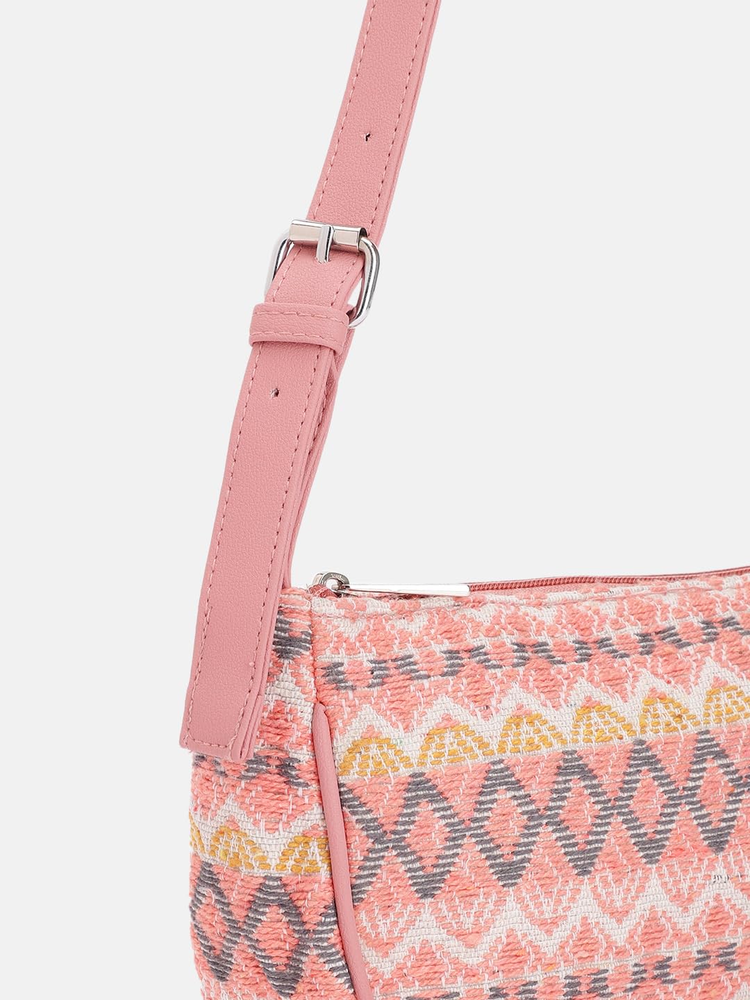 PRIMROSE Women's Peach and Grey Geometric Print Sling Bag