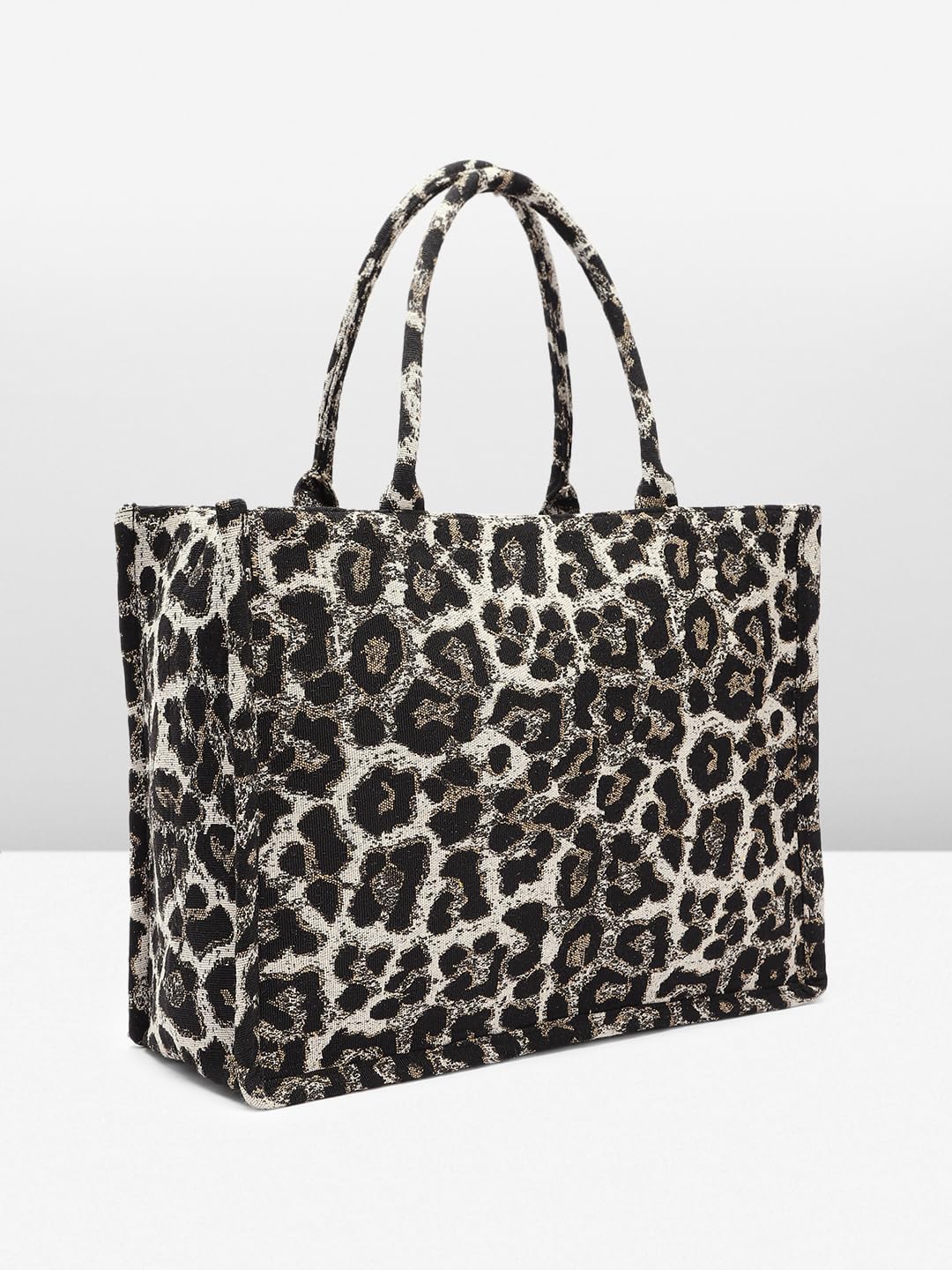 PRIMROSE Leopard Print Tote Bag, 33 cm x 45 cm, Black and Beige