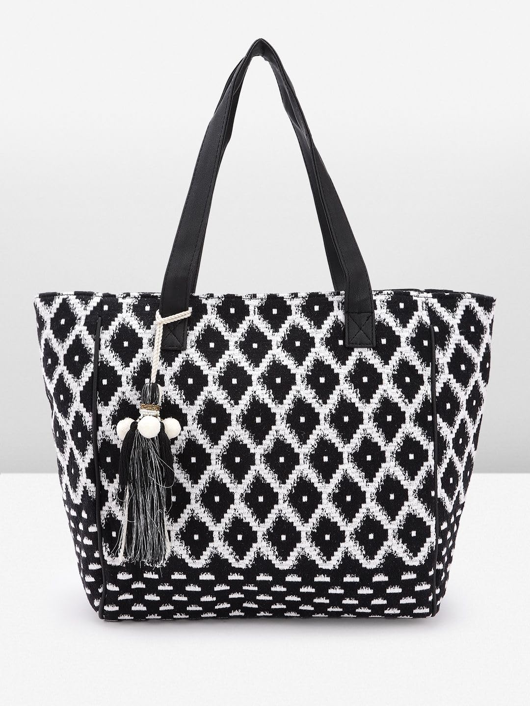 PRIMROSE Geometric Printed Tasselled Oversized Shopper Tote Bag