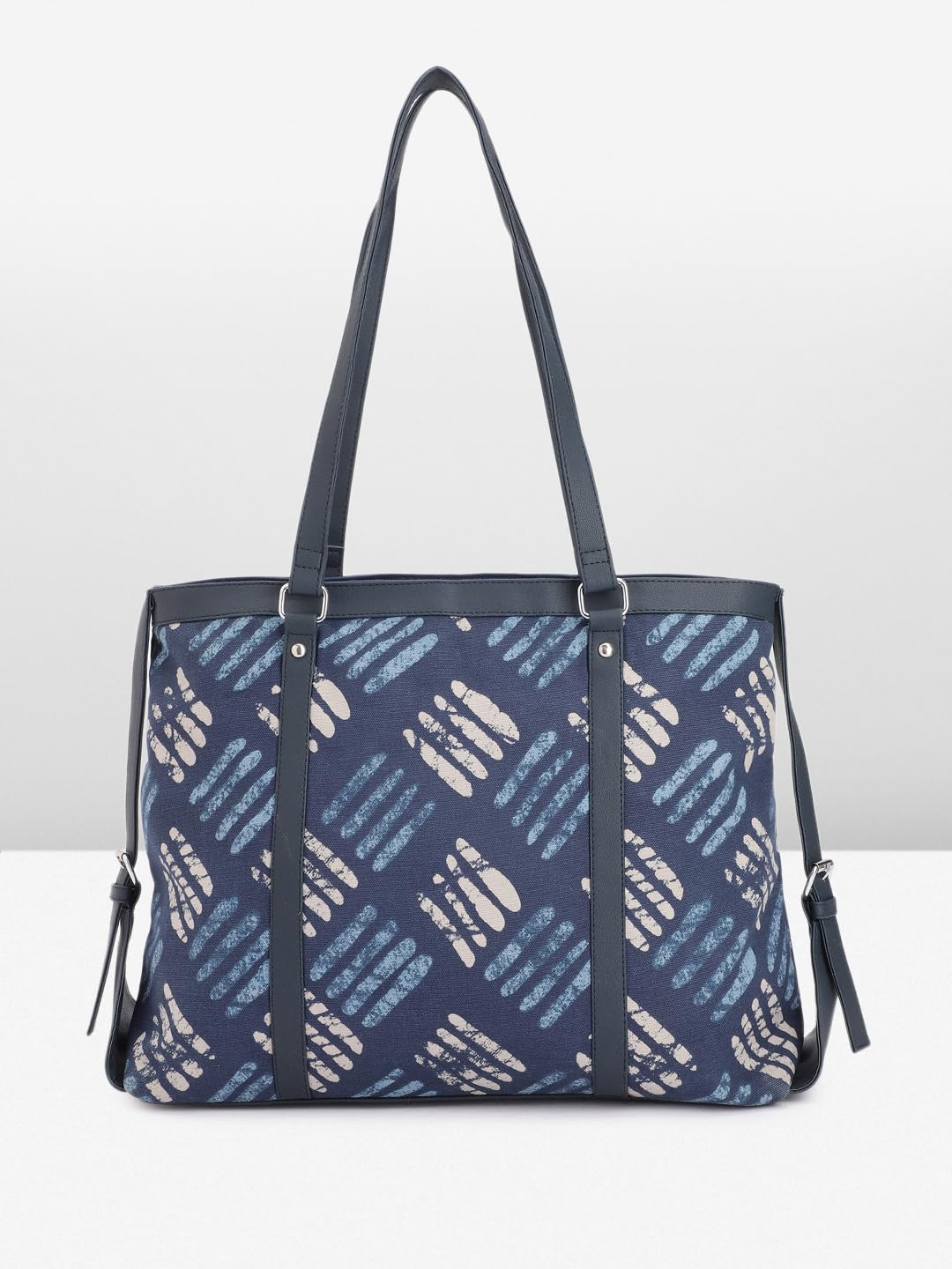 PRIMROSE Printed Tote Bag for Women Navy Blue with Geometric Pattern