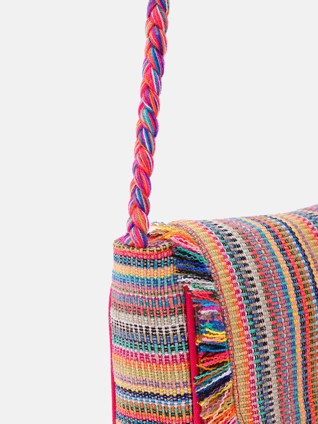 PRIMROSE Handcrafted Multicolored Woven Tote Bag with Fringes