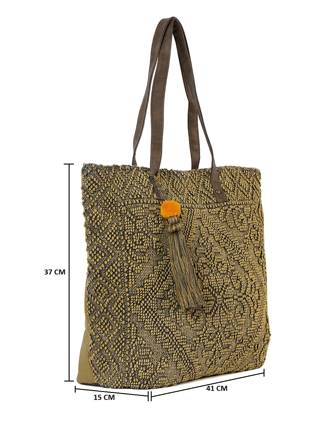 PRIMROSE Women Beige & Grey Woven Design Shoulder Bag with Tasselled Detail