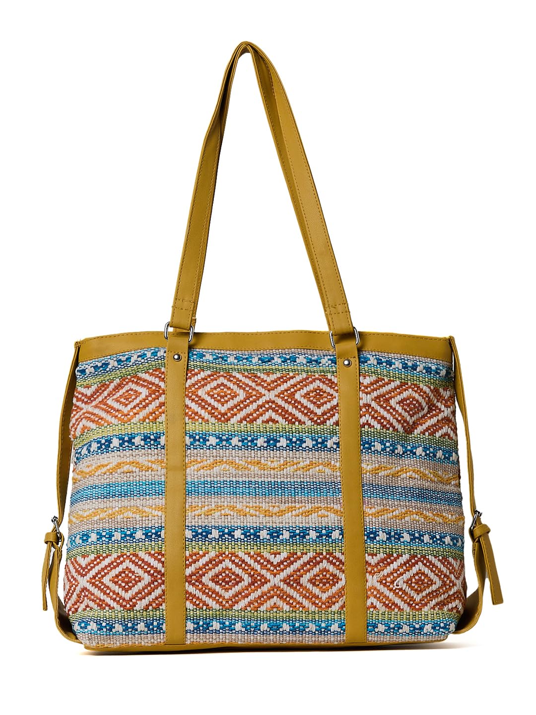 PRIMROSE Woven Multicoloured Shoulder Bag with Geometric Pattern