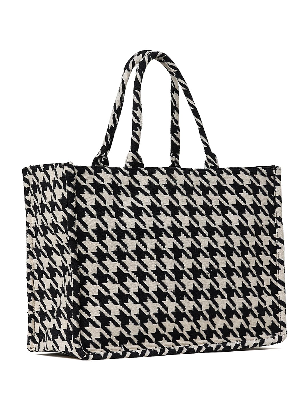 PRIMROSE Black and White Houndstooth Pattern Tote Bag for Women