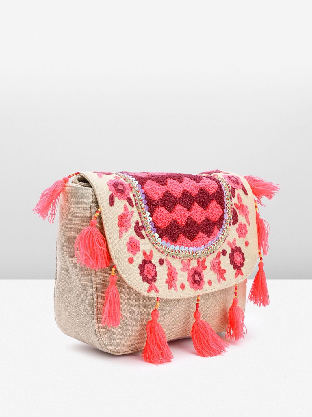 PRIMROSE Handcrafted Boho Shoulder Bag with Tassels, Embroidery