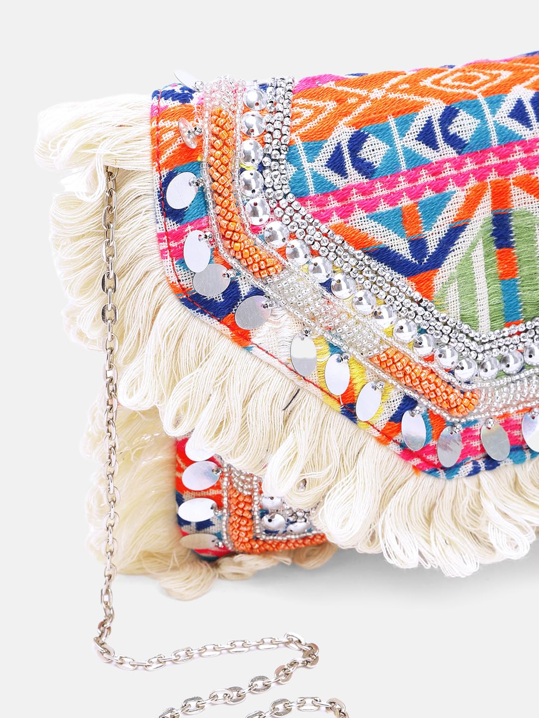 PRIMROSE Handcrafted Multicolour Fringed Boho Chic Clutch Bag