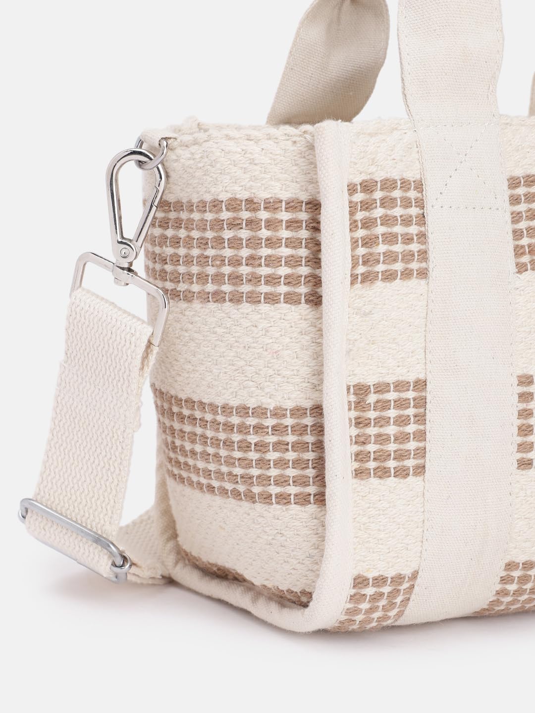 PRIMROSE Handmade Wool Tote Bag with Geometric Pattern Beige