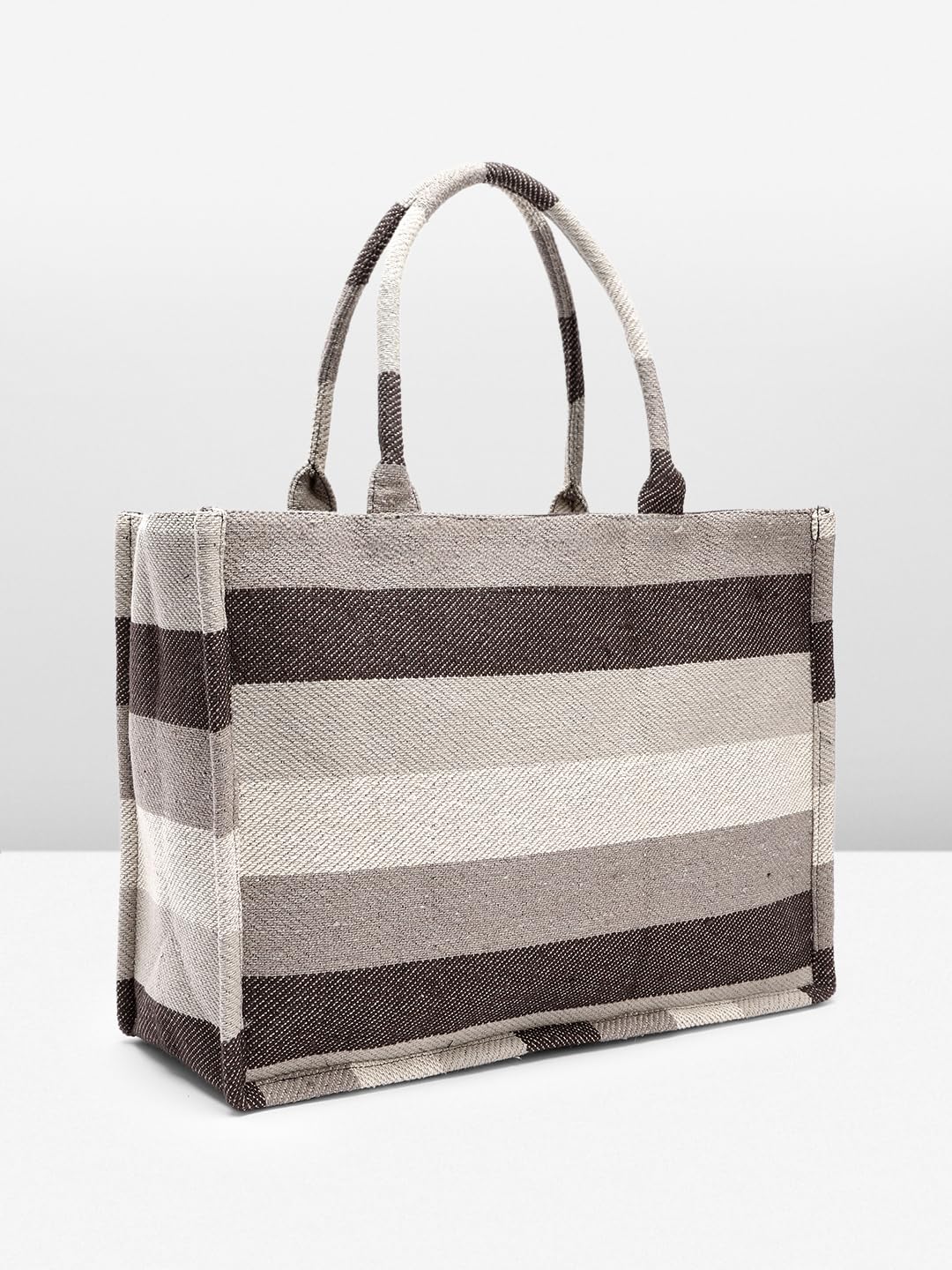 PRIMROSE Handcrafted Striped Tote Bag for Women Brown and Beige