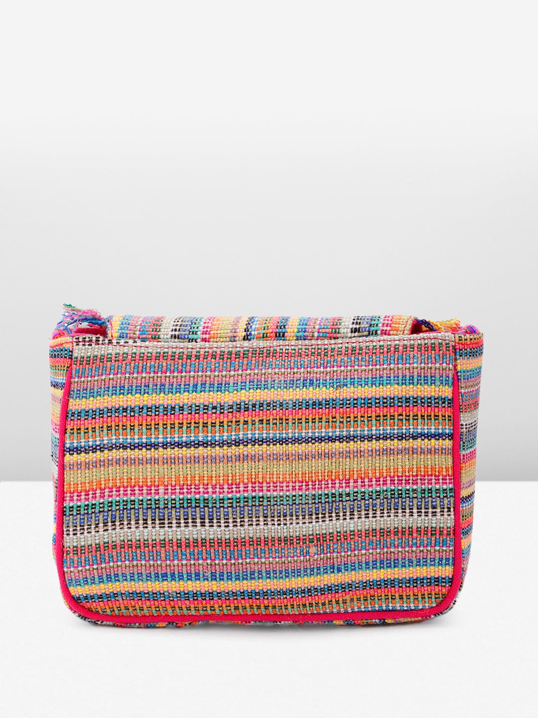 PRIMROSE Handcrafted Multicolored Woven Tote Bag with Fringes