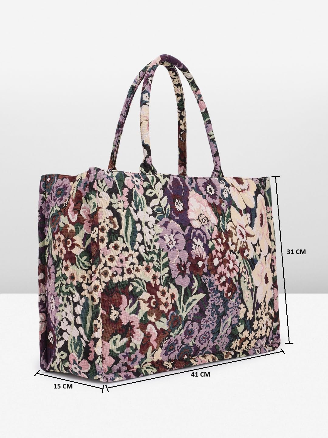 PRIMROSE Floral Printed Canvas Tote Bag for Women Purple and Pink