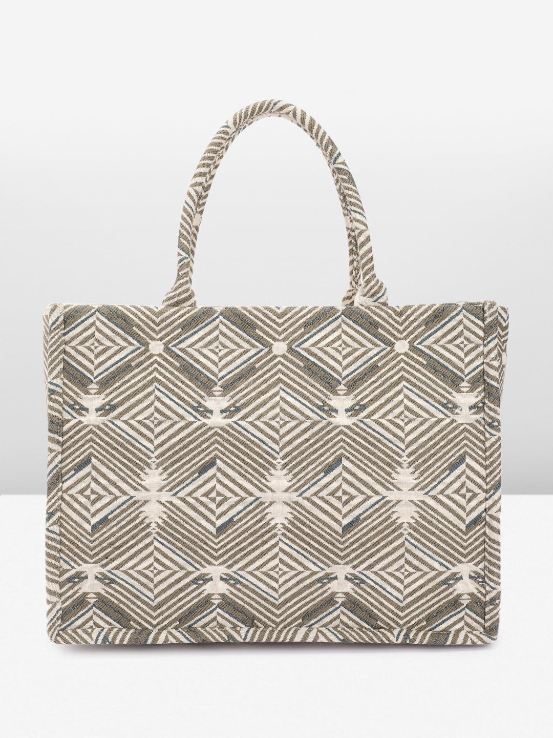 PRIMROSE Geometric Pattern Tote Bag Beige and Grey