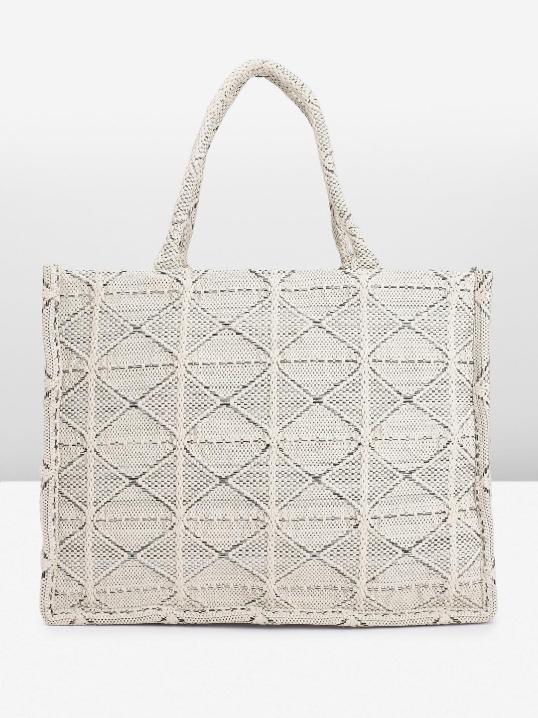 PRIMROSE Macrame Tote Bag, Geometric Design, Ivory