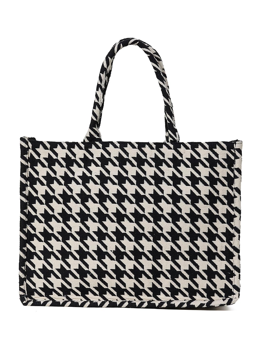 PRIMROSE Black and White Houndstooth Pattern Tote Bag for Women