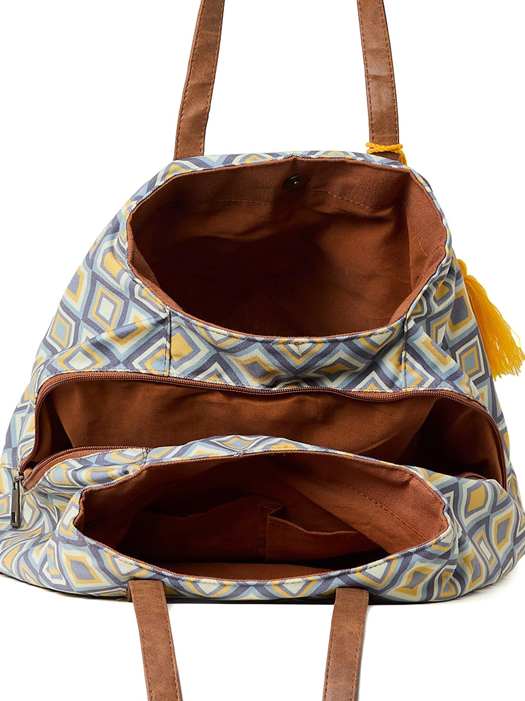 PRIMROSE Geometric Print Tote Bag For Women, Multicolour, with Tassels