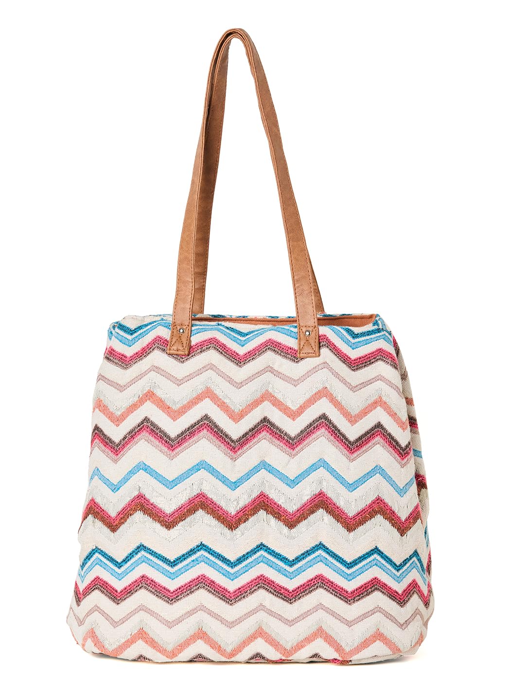 PRIMROSE Chevron Pattern Tote Bag with Tassel, Multicolour