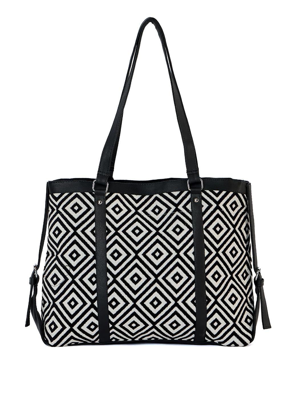 PRIMROSE Geometric Patterned Tote Bag with Dual Handles, Black and White