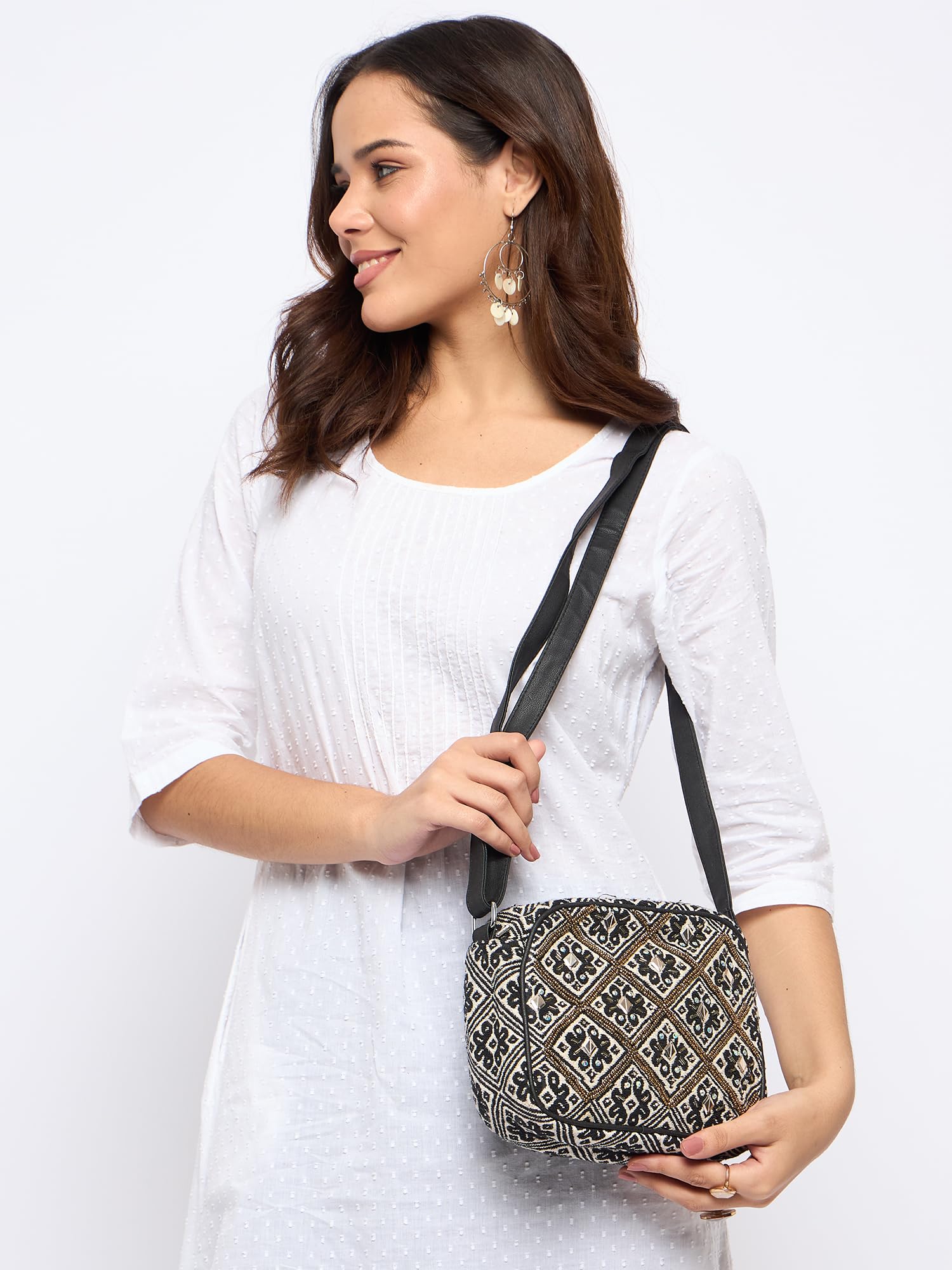 PRIMROSE Embellished Structured Sling Bag with Adjustable Strap