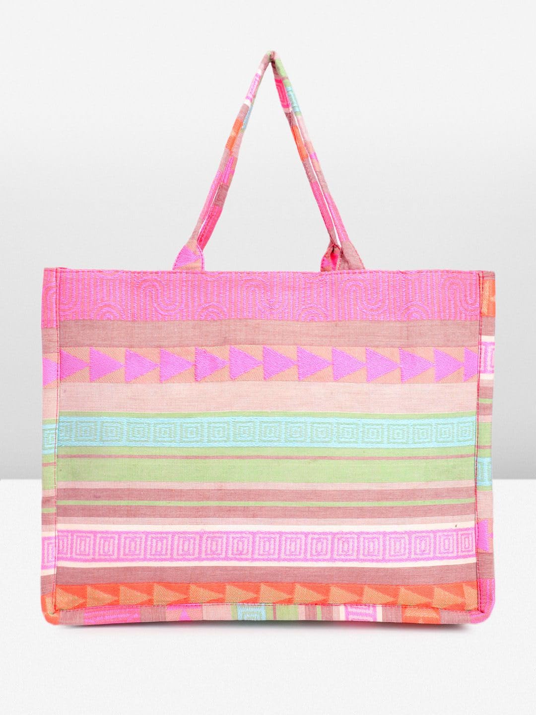 PRIMROSE Multicoloured Striped Canvas Tote Bag for Women