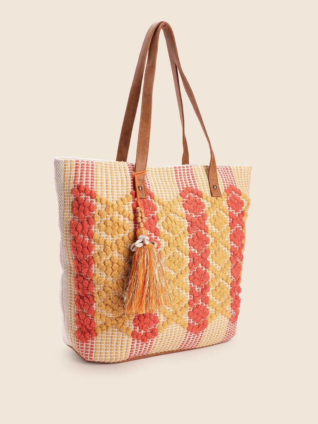 PRIMROSE Handwoven Straw Tote Bag with Tassels Multicolour