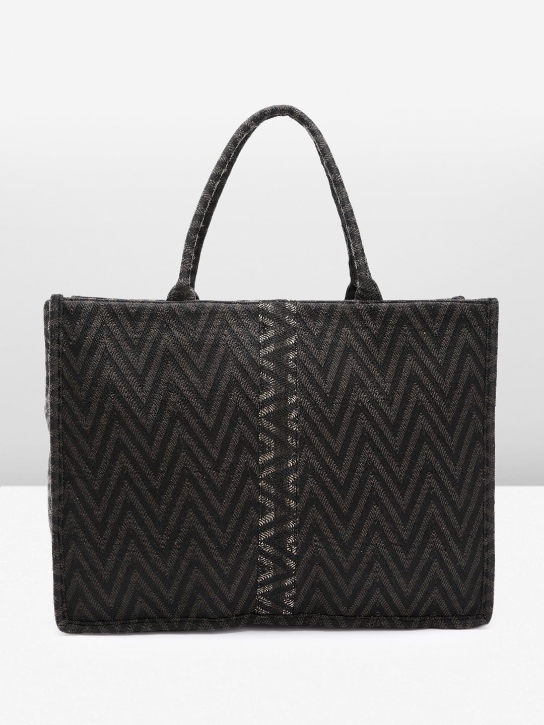 PRIMROSE Chevron Pattern Tote Bag for Women Black