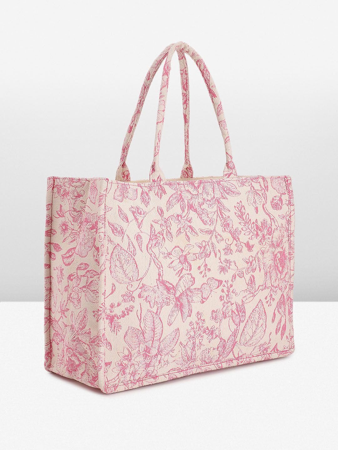 PRIMROSE Women's Pink Floral Print Cotton Tote Bag