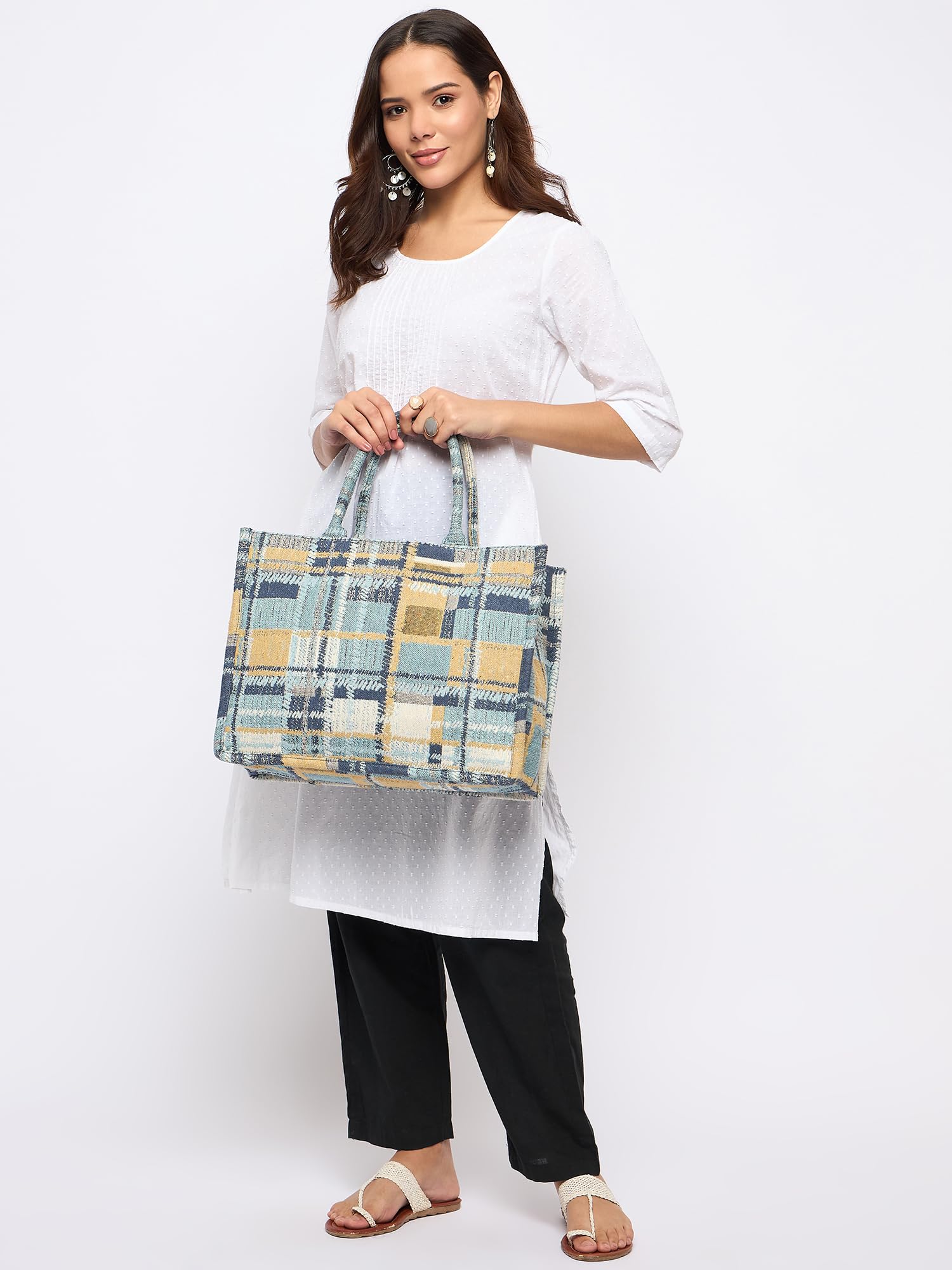 PRIMROSE Abstract Printed Embroidered Oversized Shopper Tote Bag