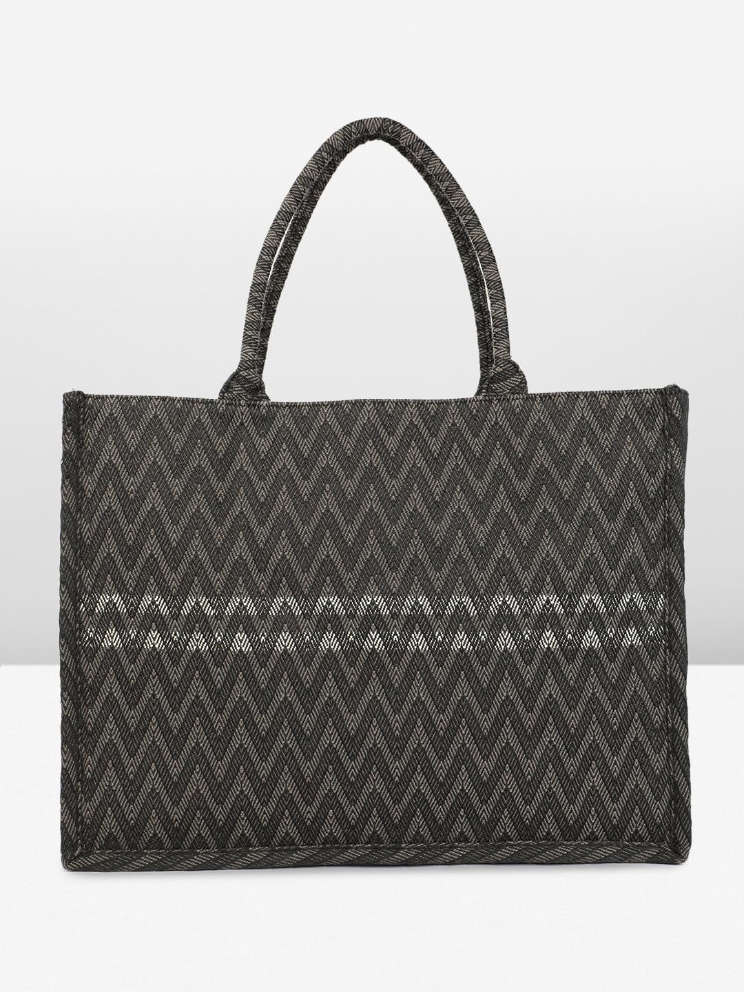 PRIMROSE Women's Herringbone Patterned Tote Bag Black