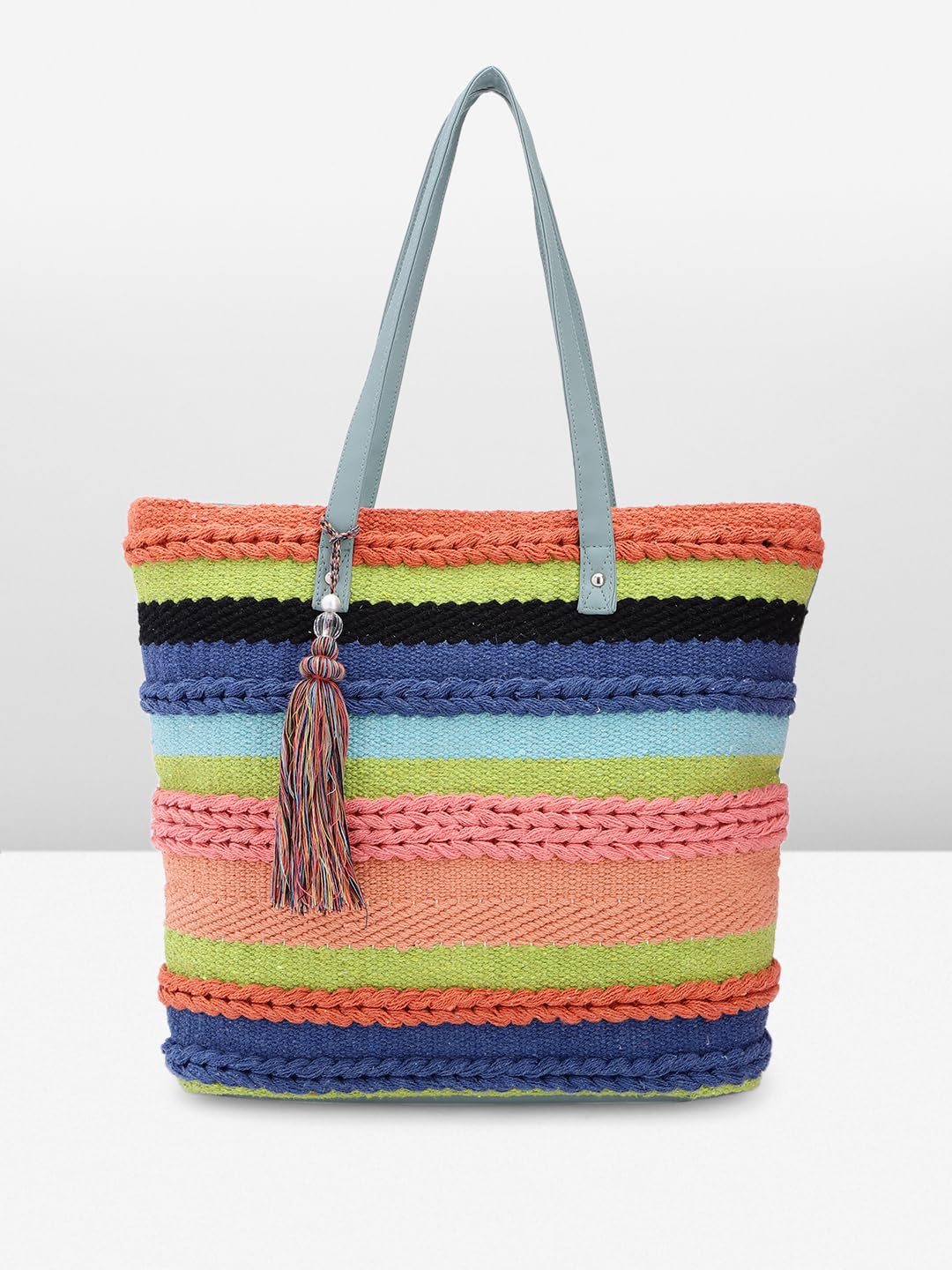 PRIMROSE Multicolour Handwoven Crochet Tote Bag with Tassel Accent