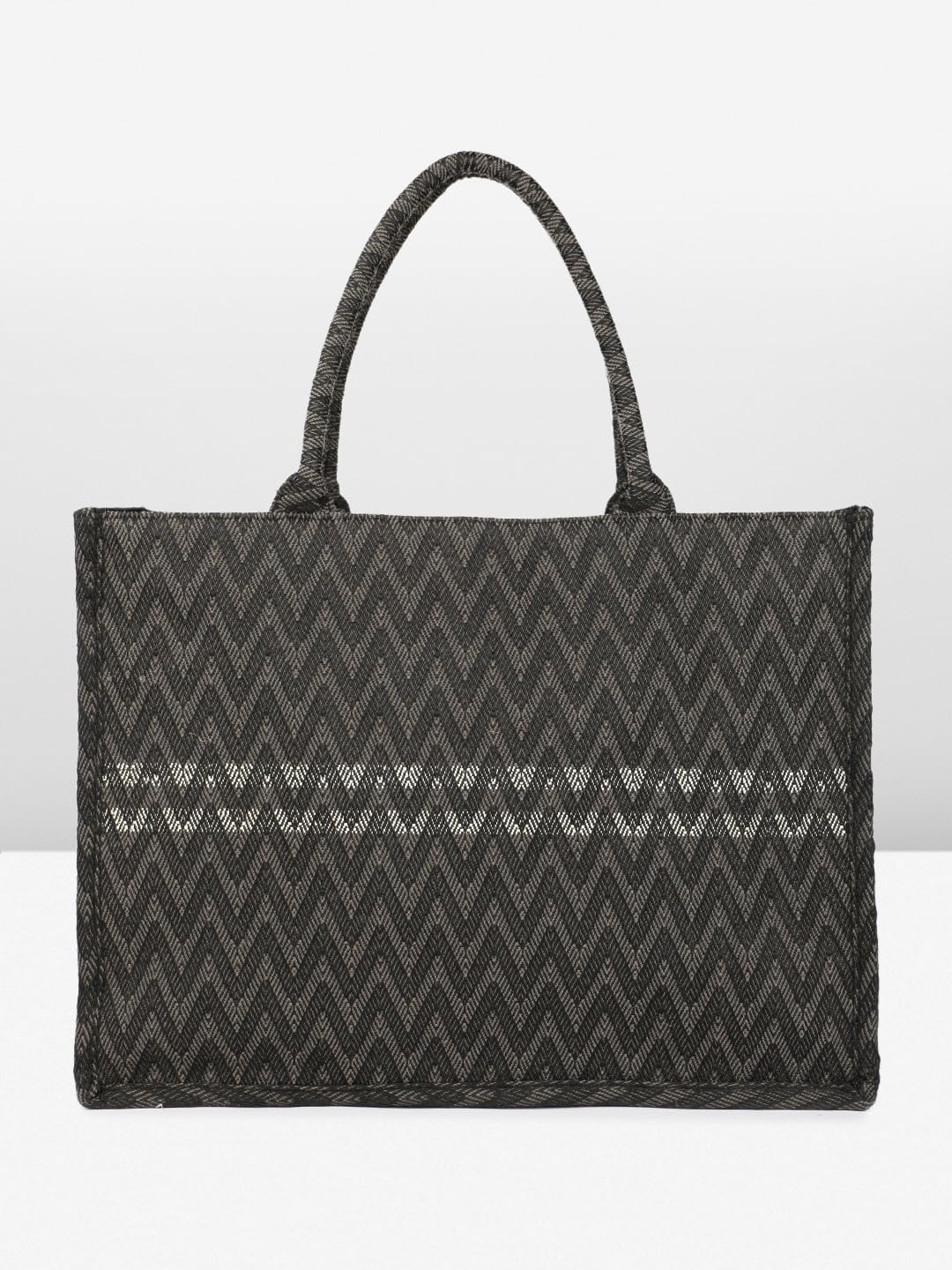 PRIMROSE Women's Herringbone Patterned Tote Bag Black