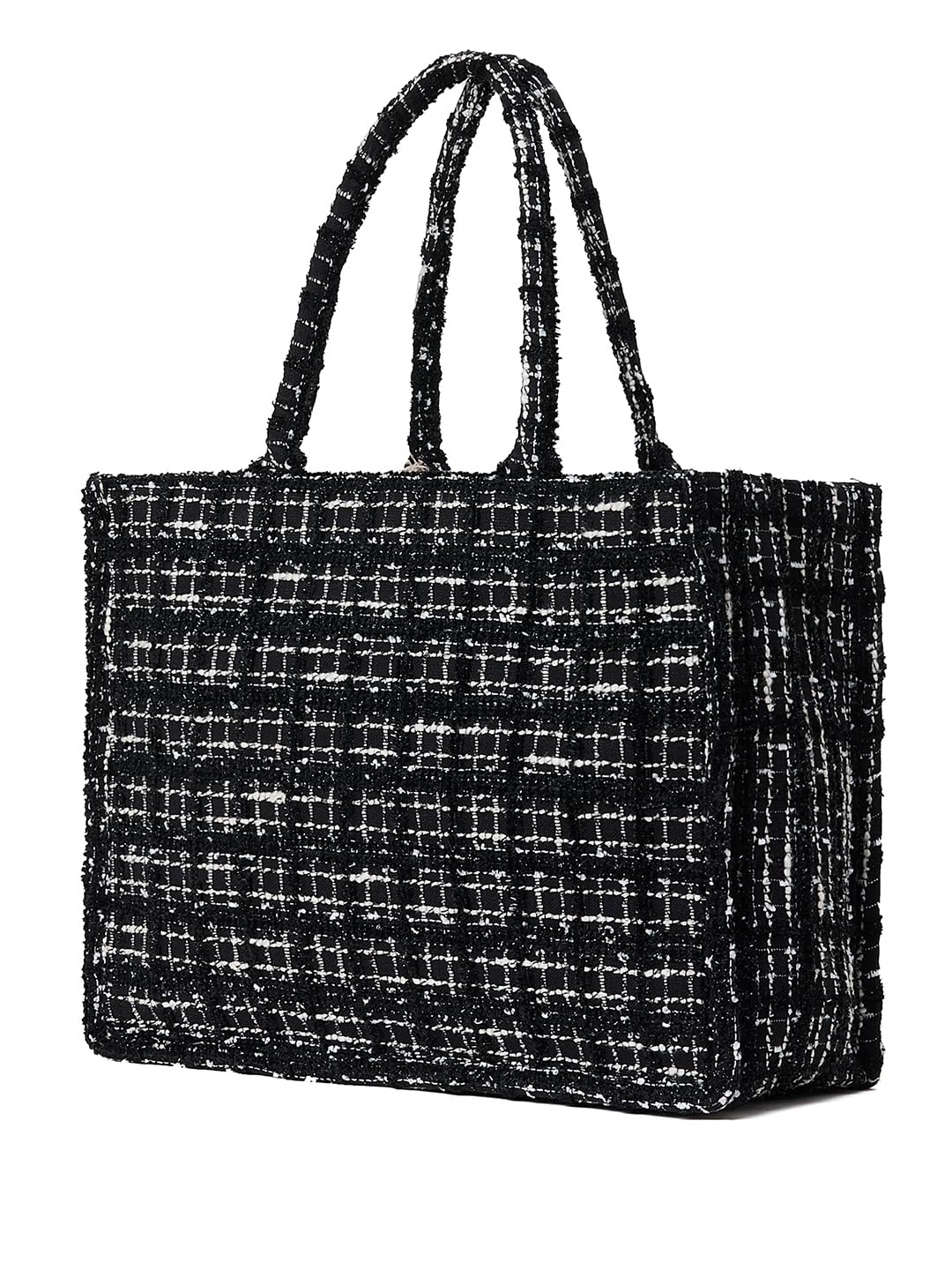 PRIMROSE Black Tweed Handbag for Women, Woven Tote with Handles