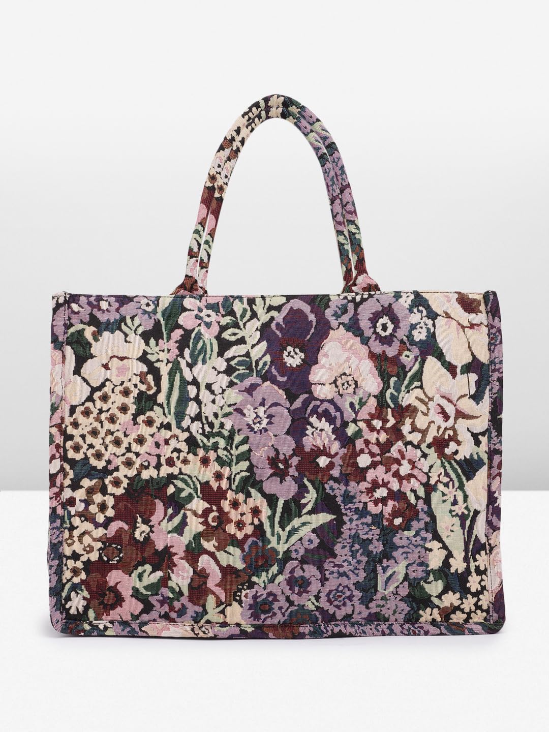 PRIMROSE Floral Printed Canvas Tote Bag for Women Purple and Pink