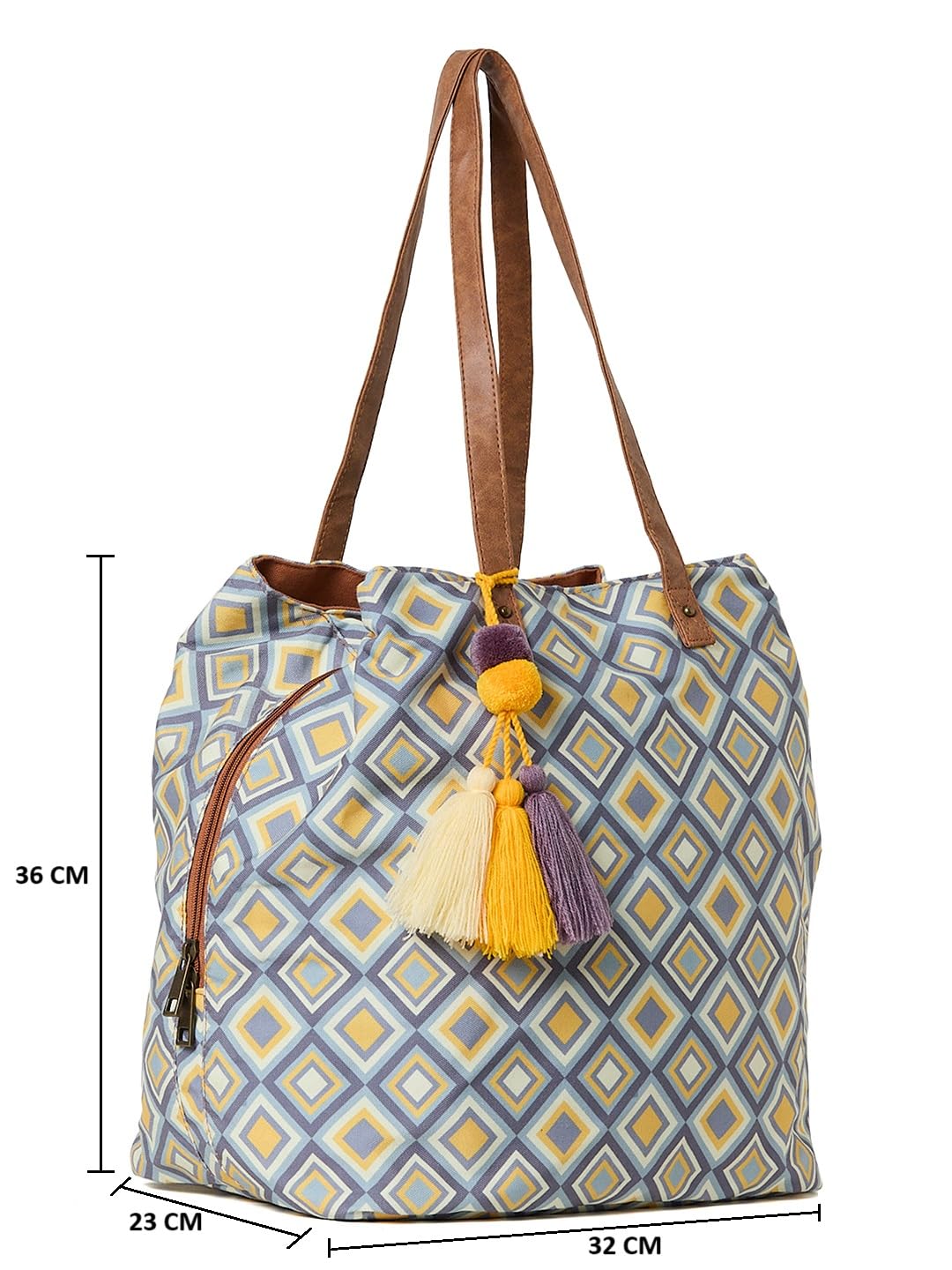 PRIMROSE Geometric Print Tote Bag For Women, Multicolour, with Tassels