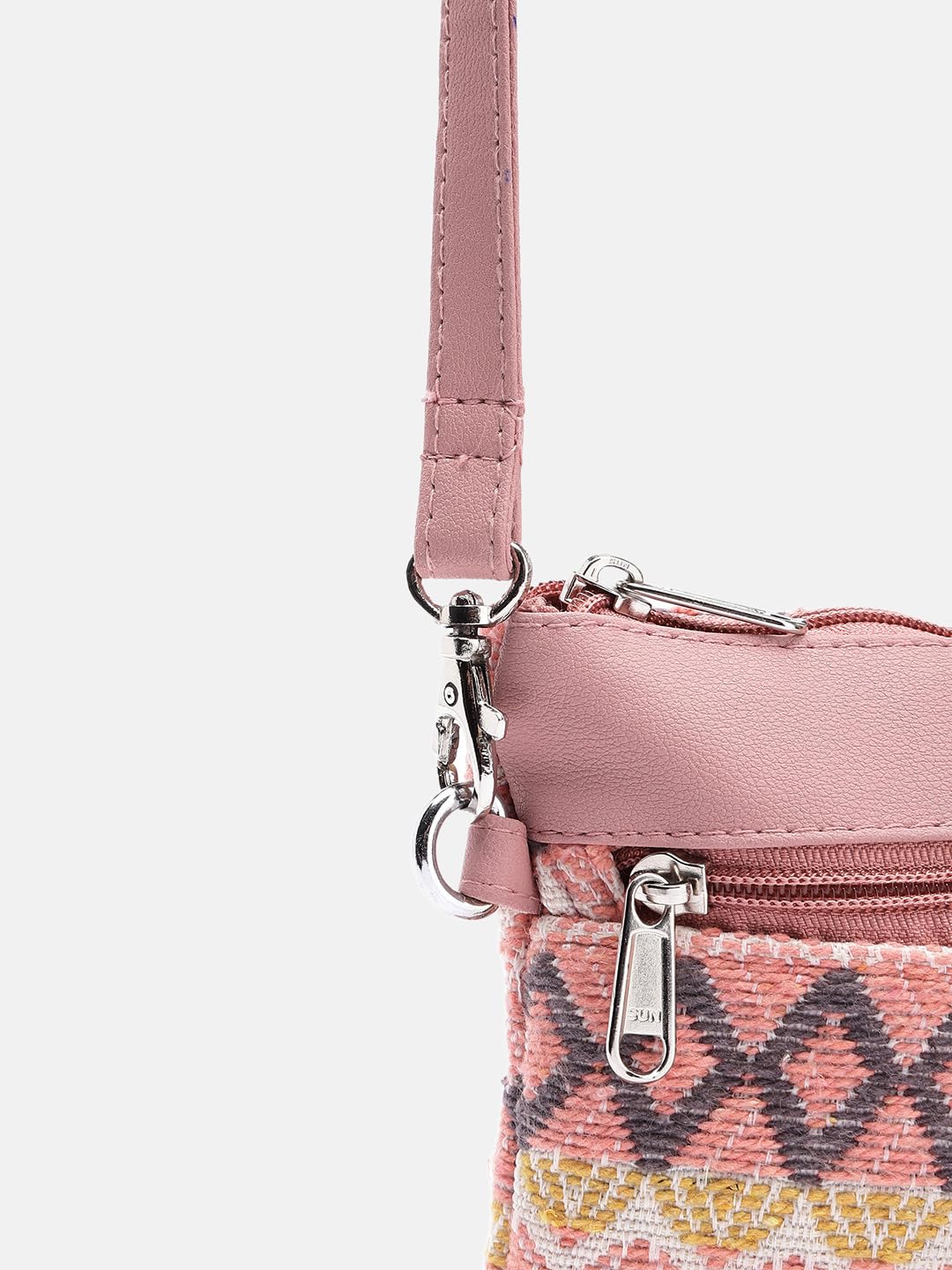 PRIMROSE Chevron Pattern Crossbody Bag with Multiple Zippers Pink