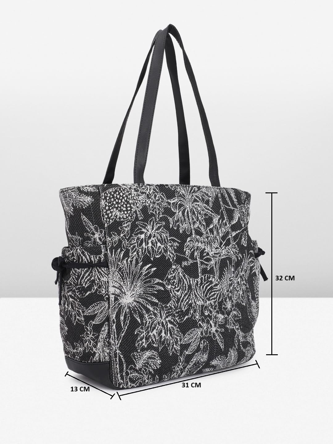 PRIMROSE Black Floral Print Canvas Tote Bag with Inner Pouch