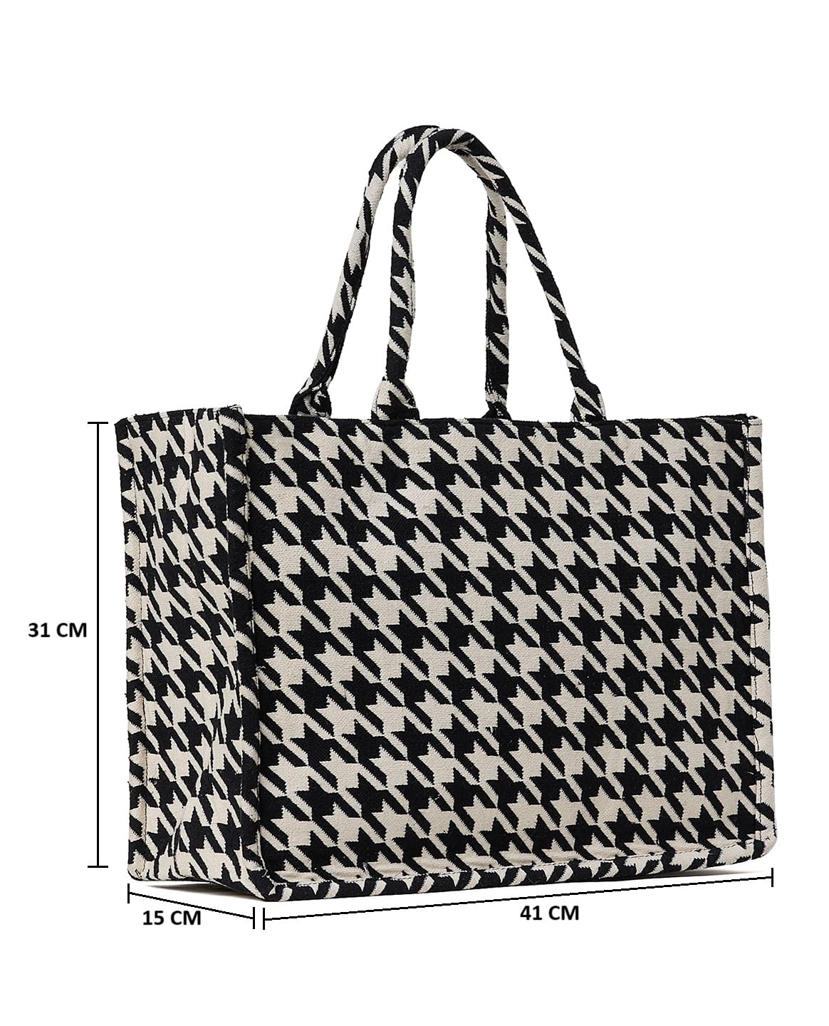 PRIMROSE Black and White Houndstooth Pattern Tote Bag for Women