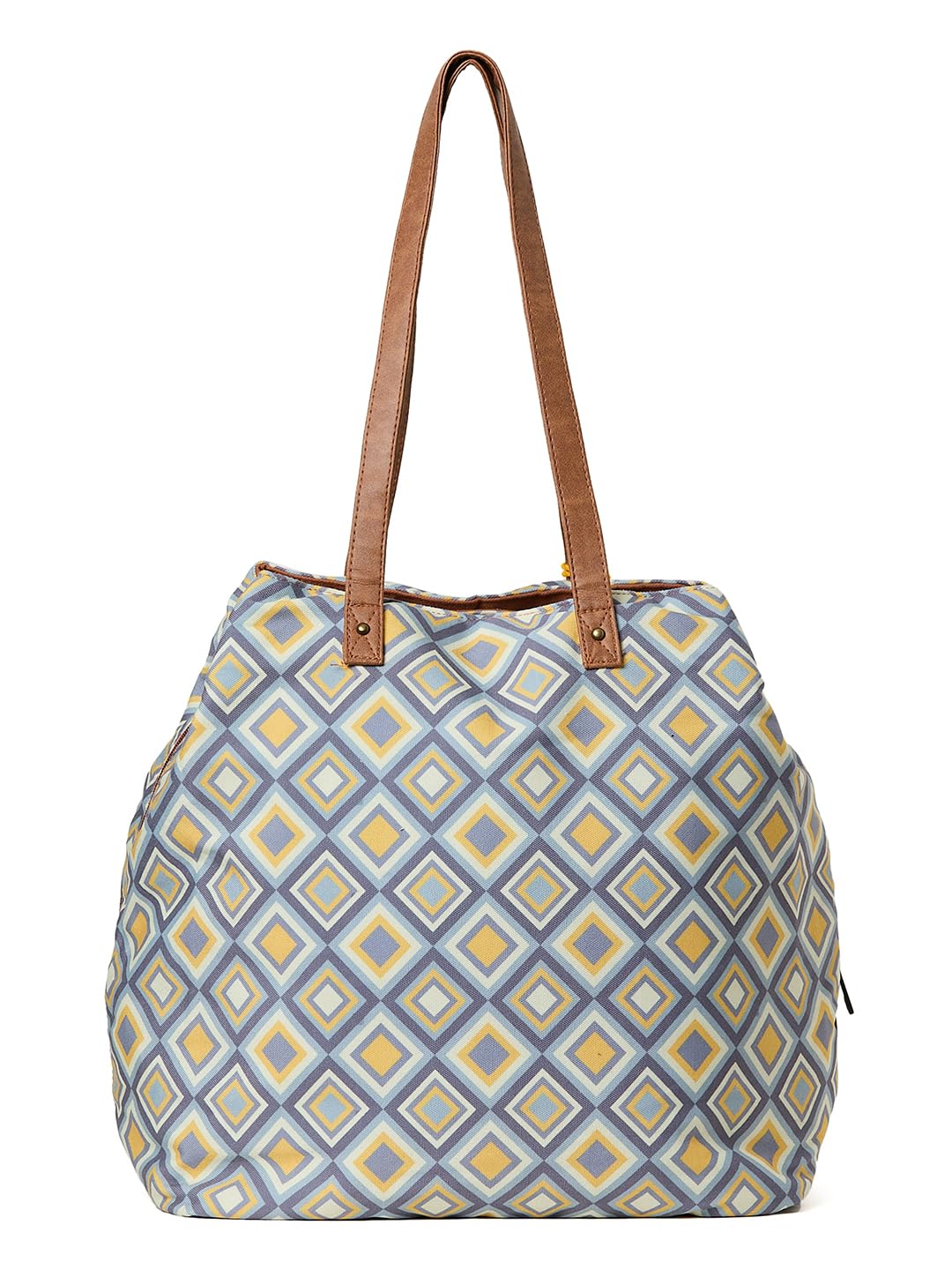 PRIMROSE Geometric Print Tote Bag For Women, Multicolour, with Tassels