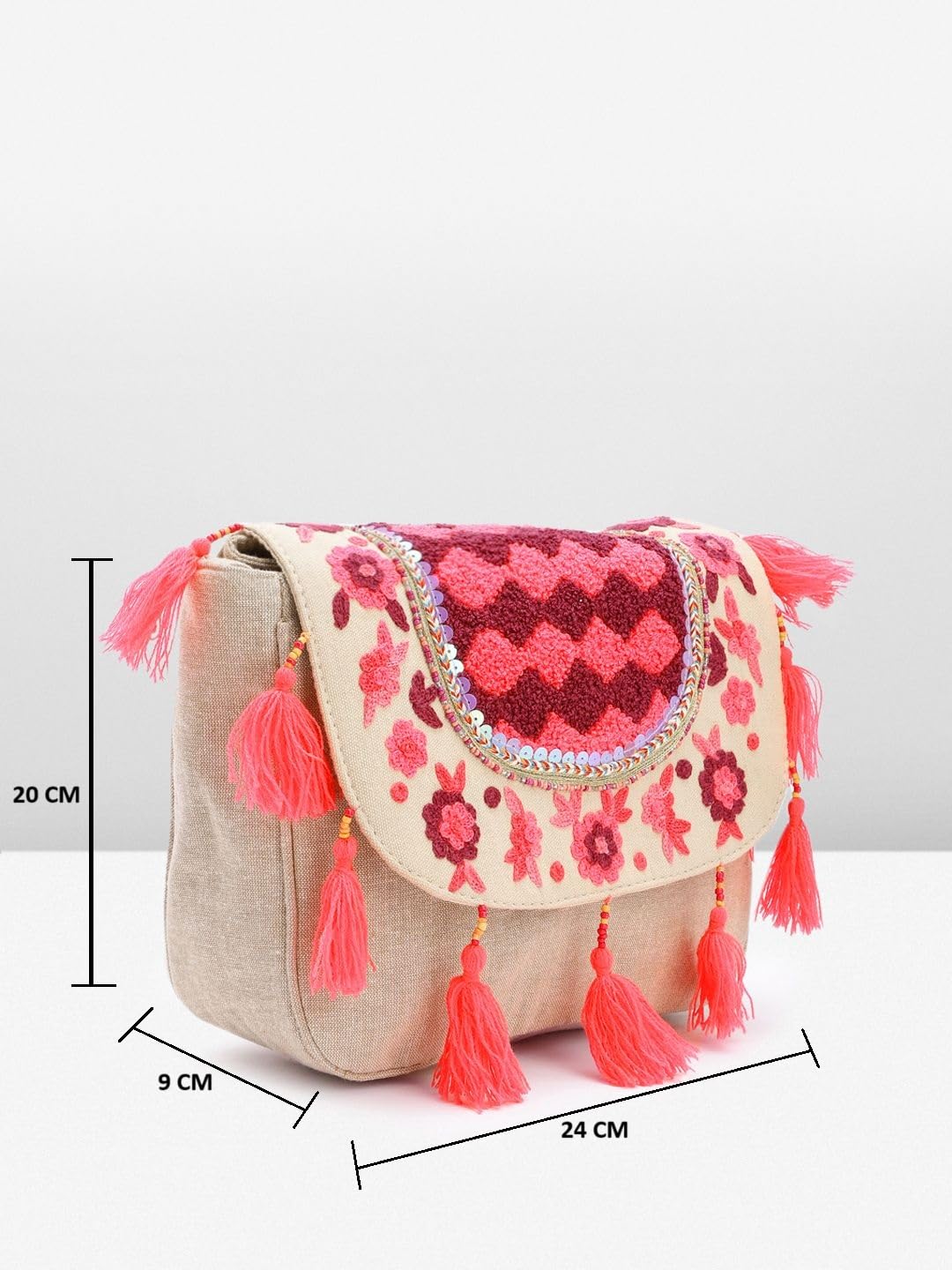 PRIMROSE Handcrafted Boho Shoulder Bag with Tassels, Embroidery