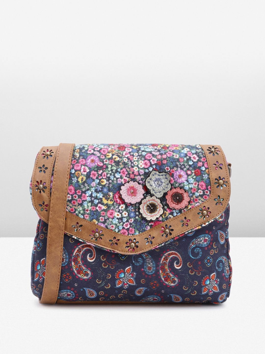 PRIMROSE Floral Print Canvas Shoulder Bag with Multi-Colour