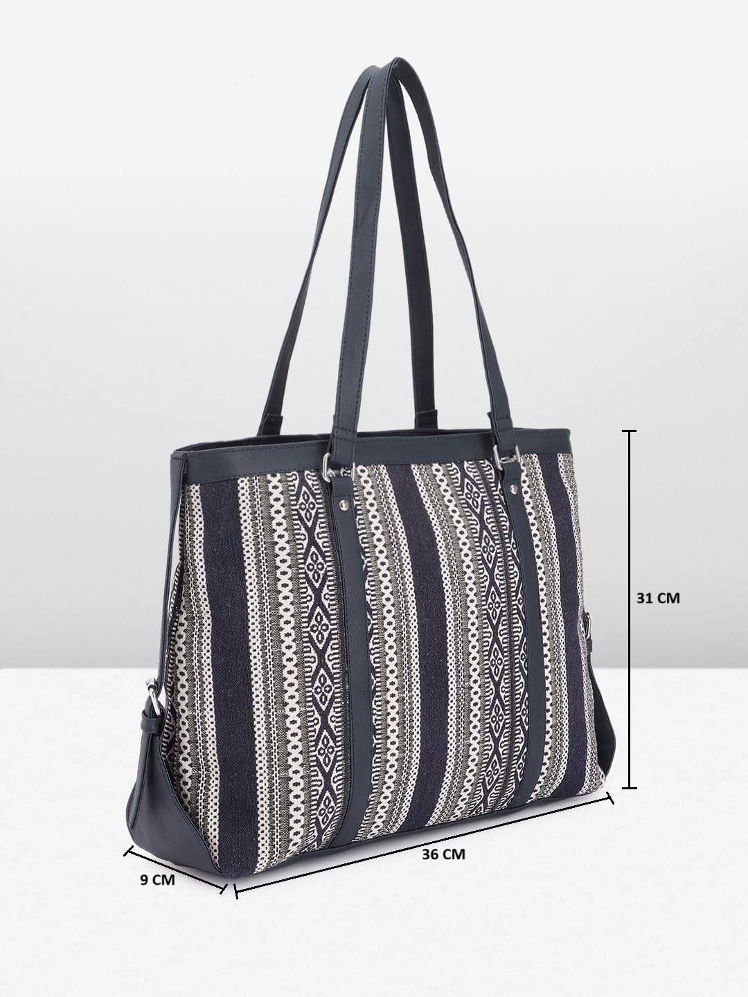 PRIMROSE Printed Tote Bag for Women Black and White Aztec Pattern