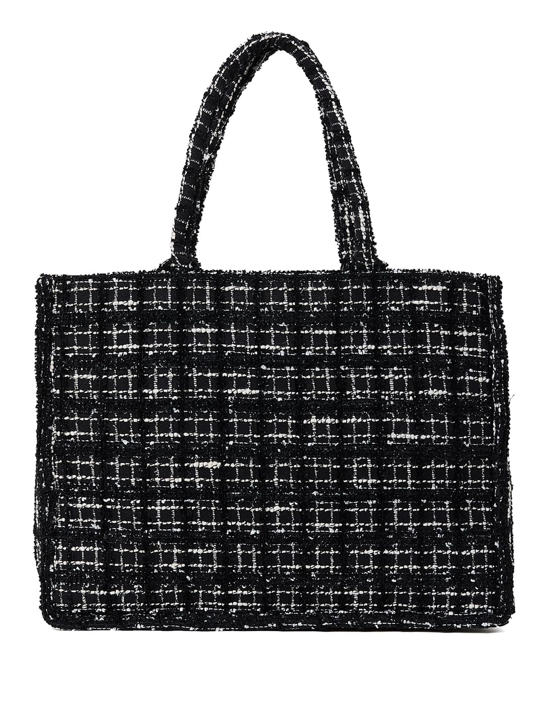 PRIMROSE Black Tweed Handbag for Women, Woven Tote with Handles